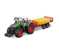Bburago B18-31674 Tracteur FENDT 1050 Vario moulé sous Pression avec remorque Fonctionnelle, Vert, Coleurs Assorties