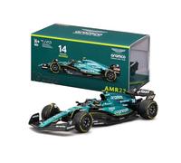 Bburago - Aston Martin AMR23#14 Alonso - Modèle 1:43 en métal avec Casque et vitrine, détails réalistes, Licence Officielle Aston Martin, dès 14 Ans