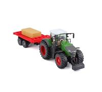Bburago B18-31674 Tracteur FENDT 1050 Vario moulé sous Pression avec remorque Fonctionnelle, Vert, Coleurs Assorties