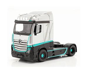 Bburago | Cabine de Camion Mercedes Benz Actros | Reproduction de Voiture Miniature à échelle 1/43 | Gris et Vert | Jouet pour Enfant à Collectionner | B18-32202