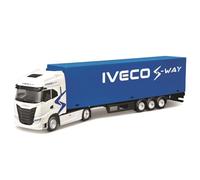 Bburago - Camion avec remorque IVECO S-Way 1:43, véhicule diecast Blanc et Bleu, modèle Statique détaillé avec remorque, Licence Officielle IVECO, âge recommandé 3+ Ans