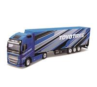 Bburago | Camion avec remorque Volvo FH16 | Reproduction de Voiture Miniature à échelle 1/43 | Noir et Bleu | Jouet pour Enfant à Collectionner | B18-31461T