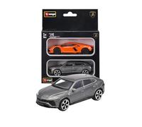 Bburago - Coffret Double Lamborghini à l'échelle 1:43, Revuelto Orange et Urus Grise, modèles réduits moulés sous Pression sous Licence Officielle Lamborghini, réplique détaillée, 3+
