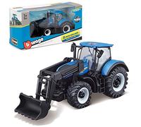 Bburago | Collection Ferme | Tracteur avec Chargeuse New Holland à Friction | Reproduction de Voiture Miniature à échelle 1/43 | Bleu | Jouet pour Enfant à Collectionner | 31632