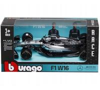 Bburago - F1 Mercedes-AMG W16 2025#63 Russell, Voiture diecast à l'échelle 1:43 avec détails Authentiques, réplique F1 Mercedes, décoration argentée/Noire, Licence Officielle, âge recommandé 3+ Ans