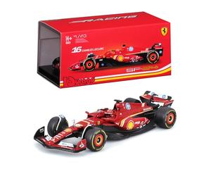 Bburago - Ferrari SF-24 Formula 1 GP Monza 2024#16 Leclerc, modèle réduit de Voiture Diecast à l'échelle 1:43 avec Casque et vitrine, réplique Officielle Ferrari, âge recommandé 14+ Ans