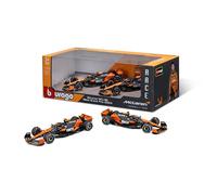 Bburago Formule 1 McLaren MCL38 Lot de 2 (2024) : kit de Voiture Miniature à l'échelle 1/43, Window Box, 25,4 cm, Noir Orange (18-38202)