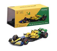 Bburago - McLaren MCL38#4 Lando Norris GP de Monaco 2024 30e Anniversaire de Senna, échelle 1:43, avec Casque et vitrine d'exposition, livrée spéciale, Licence Officielle McLaren, 14+