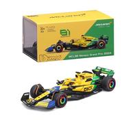 Bburago - McLaren MCL38#81 Oscar Piastri GP de Monaco 2024 30e Anniversaire de Senna, Voiture à l'échelle 1:43 avec Casque et vitrine, livrée spéciale, Licence Officielle McLaren, 14+