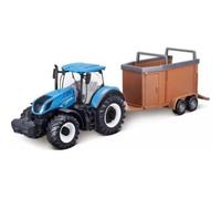 Bburago New Holland T7.315 B18-31656 Tracteur avec Transporteur de bétail Bleu 10 cm