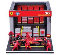 MODÈLE BURAGO 1/43 FERRARI F1 SF24 DIORAMA GARAGE PIT STOP LECLERC