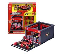 Bburago - Pit Stop Ferrari SF-24#16 Leclerc, Playset avec Diorama, Véhicule 1:43 et 6 Mécaniciens, Réplique Détaillée, Licence Ferrari, Âge Recommandé 3+ Ans