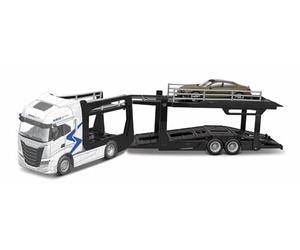 Bburago - Porteur IVECO S-Way avec remorque et Audi E-tron GT 1:43, véhicule diecast Bleu métallisé, modèle Statique détaillé sous Licence Officielle IVECO et Audi, âge recommandé 3+ Ans