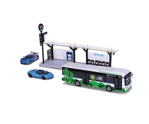 Bburago - Street Fire - Bus Set - Kit avec 1 Bus et Son Abribus + 2 Véhicules aléatoires - Miniatures à l'échelle 1:64 - Jouet pour Enfant - à Collectionner pour s'amuser dès 3 Ans