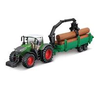 Bburago Tracteur Fendt 1050 Vario avec Transporteur en Bois : Tracteur Jouet avec Volant d'inertie, Pince en Bois Mobile, Cabine Amovible, à partir de 3 Ans, Vert (18-31677)