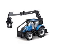 Bburago Tracteur New Holland T7.315 moulé sous Pression avec Chargeur Frontal et 3 bûches - Réplique détaillée du Jouet à Collectionner, Coleurs Assorties