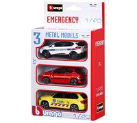 Bburago - Véhicules des Urgences Françaises - Miniatures à l'échelle 1:43 - Pack de 3 Véhicules - Police Municipale, Sapeurs Pompiers de Paris, SAMU - 30009