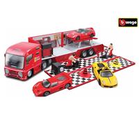 Bburago Voiture avec remorque et accessoires Ferrari Race & Play en plastique dans sa boîte 1:43