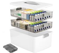 BBWELL Boîte de rangement de médicaments à 3 étages en plastique avec petite boîte à pilules, boîte à pharmacie avec poignée de transport, poignée et plateau amovible pour famille, bureau, école et