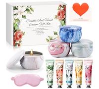 BBWELL Coffret Cadeau Femme avec 4 Bougies Parfumées Naturelles & 5 Crèmes pour Les Mains,Masque pour Les Yeux et Carte - Idée Cadeau Noël,Anniversaire,Fête des Mères pour Maman,Petite Amie,Sœur