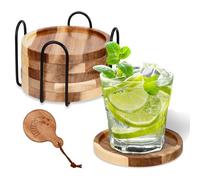 BBWELL Dessous De Verre,sous Verre en Bois,sous-Verres Ronds en Bois D'acacia,Dessous De Verre avec Support en Fer,Tous Les Types De Tasses dans Les Cafés, Les Bars, Les Maisons Et Plus Encore