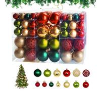 BBWELL Lot de 100 Pièces Boule de Noël en Plastique, Décoration Noel Sapin, Ø3cm/ 4cm /6cm Or, Verte, Rouge, Deco Boule Sapin de Cordon avec Attache pour Arbre de Noël, Fête, Mariage
