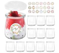 BBWELL Pots Yaourts avec Couvercle 150 ml [Lot de 12] - Petits Pots en Verre,Petit Pot en Verre pour Confiture - Bocaux à dessert - Avec couvercle - Pour pudding, lait, yaourt, apéritif