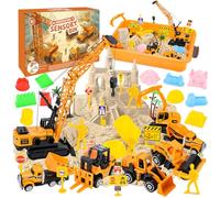 BBWELL Sable Magique Enfant - Jouets Sensoriels avec Sable - 7 Camions de Chantier | 12 Moules de ChâTeau | Jouets Sensoriels avec 1000 g de Sables Magique,Garçons Et Aux Filles à Partir de 3 Ans