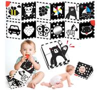 BBWOO Livre D'eveil Double Face en Tissu,Livre Tissu Bébé Livre Noir et Blanc Bébé, jeu eveil bébé pour 0-3-6-12 Mois,Favorise développement Cerveau Bébé, Cadeau Bébé