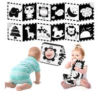 BBWOO Livre Tissu bébé eveil,Livre Noir et Blanc Bébé,Livre sensoriel pour bébé à fort contraste (Noir et blanc pur)