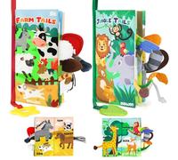 BBWOO Livres d'éveil,Jouet Bebe 0 3 6 Mois,Jouet Educatif Enfant,Livre Bebe 0 3 6 Mois,Livre Tissu Bébé Eveil,Jeux Bebe 0-3 Mois,Anneau Dentition Bebe (Jungle & Animaux de Ferme)
