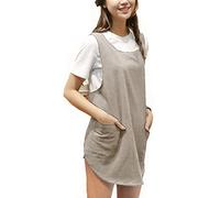 BBYBBS Tablier en coton doux et lin de couleur unie avec dos nu croisé - Style japonais en forme de X - Double poches - Jupe ronde - Pour la cuisine - Pour l'été - Kaki BBWQ-1 M