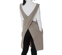 BBYBBS Tablier en coton doux et lin de couleur unie avec dos nu croisé - Style japonais en forme de X - Cadeau pour femme - Pour pendaison de crémaillère (kaki)