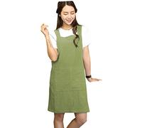 BBYBBS Tablier en coton et lin avec bretelles en H - Style japonais, Vert gazon peu profond, taille unique