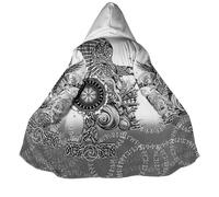 BBYOUTH Capuche Viking pour Homme Mi-Longue Faux Sherpa Hiver Chaude Moyen Âge Imprimée en 3D Manteau Parka,Helm of awe,XXL