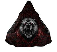 BBYOUTH Capuche Viking pour Homme Mi-Longue Faux Sherpa Hiver Chaude Moyen Âge Imprimée en 3D Manteau Parka,Bear Warrior,XL