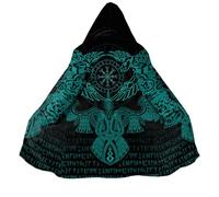 BBYOUTH Capuche Viking pour Homme Mi-Longue Faux Sherpa Hiver Chaude Moyen Âge Imprimée en 3D Manteau Parka,Aegishjalmur,M
