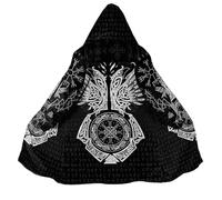 BBYOUTH Hommes Cape Mi-Longue Doublure en Fausse Cachemire Cape à Capuche avec Poche, Médiévale Moto Automne Hiver Veste,Helm of awe,3XL