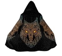 BBYOUTH Mythologie Nordique Cosplay Mi-Longue Cape à Capot avec Poche, Doublure en Faux Cachemire Médiévale Rétro Veste,Celtic Wolf,M