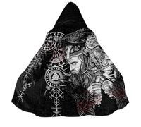 BBYOUTH Mythologie Nordique Cosplay Mi-Longue Cape à Capot avec Poche, Doublure en Faux Cachemire Médiévale Rétro Veste,God of Odin,L