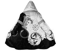 BBYOUTH Mythologie Nordique Cosplay Mi-Longue Cape à Capot avec Poche, Doublure en Faux Cachemire Médiévale Rétro Veste,Geri&freki,XXL