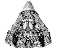 BBYOUTH Mythologie Nordique Cosplay Mi-Longue Cape à Capot avec Poche, Doublure en Faux Cachemire Médiévale Rétro Veste,Odin's Eyes,3XL