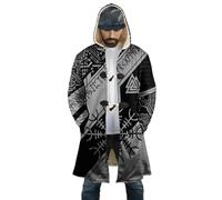 BBYOUTH Mythologie Nordique Viking Odin Cape Mi-Longue À Capuche, Unisexe Automne Chaude Rétro Uniforme de Combat(9 Imprimés et 8 Tailles),Aegishjalmur,3XL