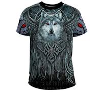 BBYOUTH T-Shirt À Thème De La Mythologie Nordique Imprimé en 3D Odin Tatouage Couples Été À Manches Courtes Vikings Cosplay Costume (Taille 11 USA),Celtic Wolf,7XL