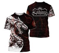 BBYOUTH T-Shirt À Thème De La Mythologie Nordique Imprimé en 3D Odin Tatouage Couples Été À Manches Courtes Vikings Cosplay Costume (Taille 11 USA),Viking Dragon,XL