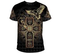 BBYOUTH T-Shirt À Thème De La Mythologie Nordique Imprimé en 3D Odin Tatouage Couples Été À Manches Courtes Vikings Cosplay Costume (Taille 11 USA),Hugin Munin,S