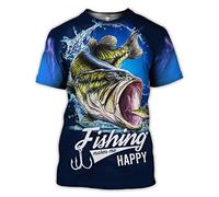 BBYOUTH T-Shirts De Pêche en Basse 3D pour Hommes, Camouflage Poisson Faucheuse Imprimée Animal D'été Estival Summer Manches Courtes Harajuku T-Shirt,Fishing Happy,XXL