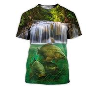 BBYOUTH T-Shirts De Pêche en Basse 3D pour Hommes, Camouflage Poisson Faucheuse Imprimée Animal D'été Estival Summer Manches Courtes Harajuku T-Shirt,Bass Fishing,XL