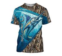BBYOUTH T-Shirts de Pêche en Basse 3D pour Hommes Classiques Estival Faune Chasseur Imprimer Camo Manches Courtes,Marlin,XL