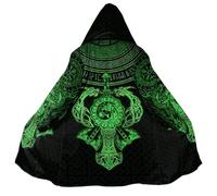 BBYOUTH Viking Mi-Long Cape à Capuche Faux Sherpa Hiver Chaud Imprimé 3D Mjölnir Rune Loup Cosplay Manteau,Black Green,5XL